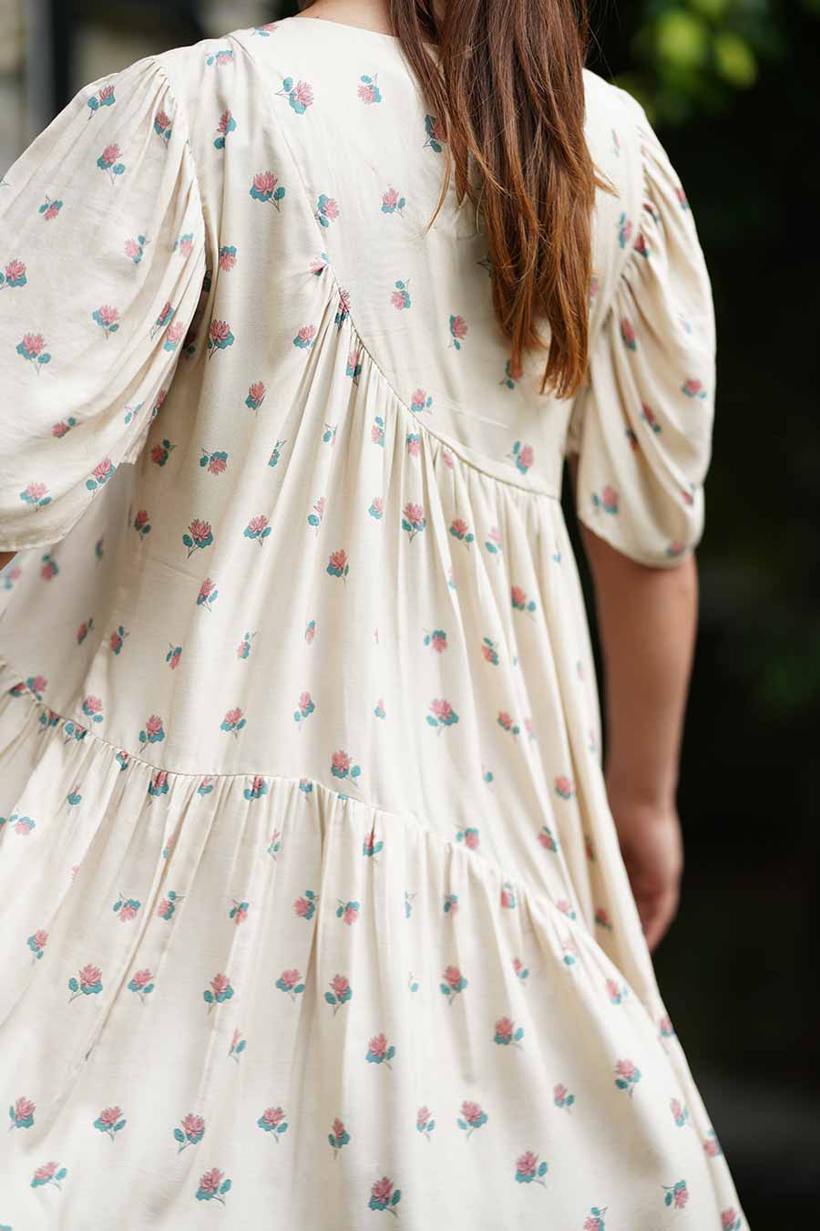 Beige Summer Sand Tulip Sleeve Flare Dress
