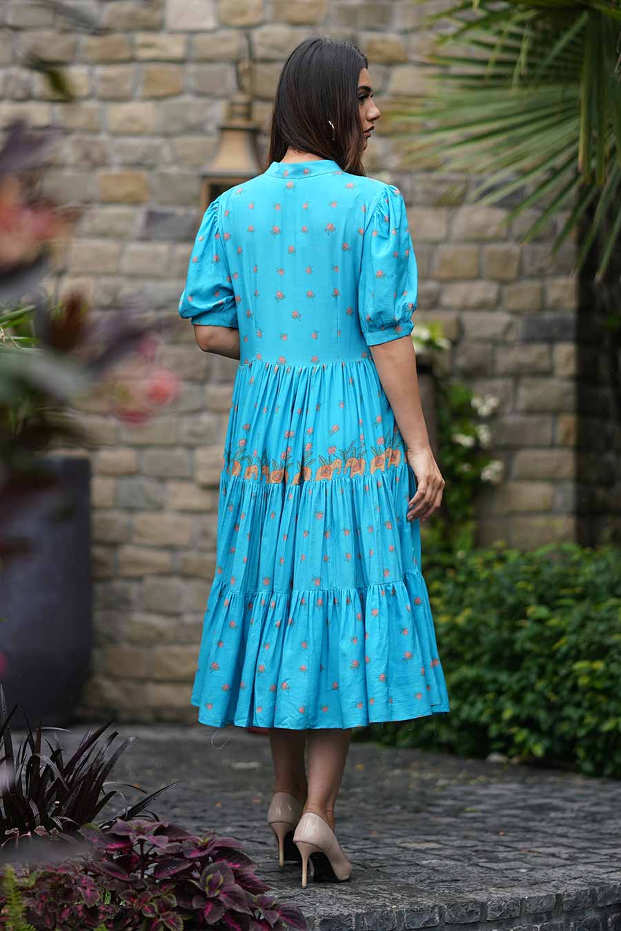 Blue Tiered Flare Dress