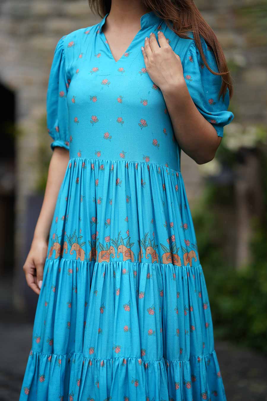 Blue Tiered Flare Dress