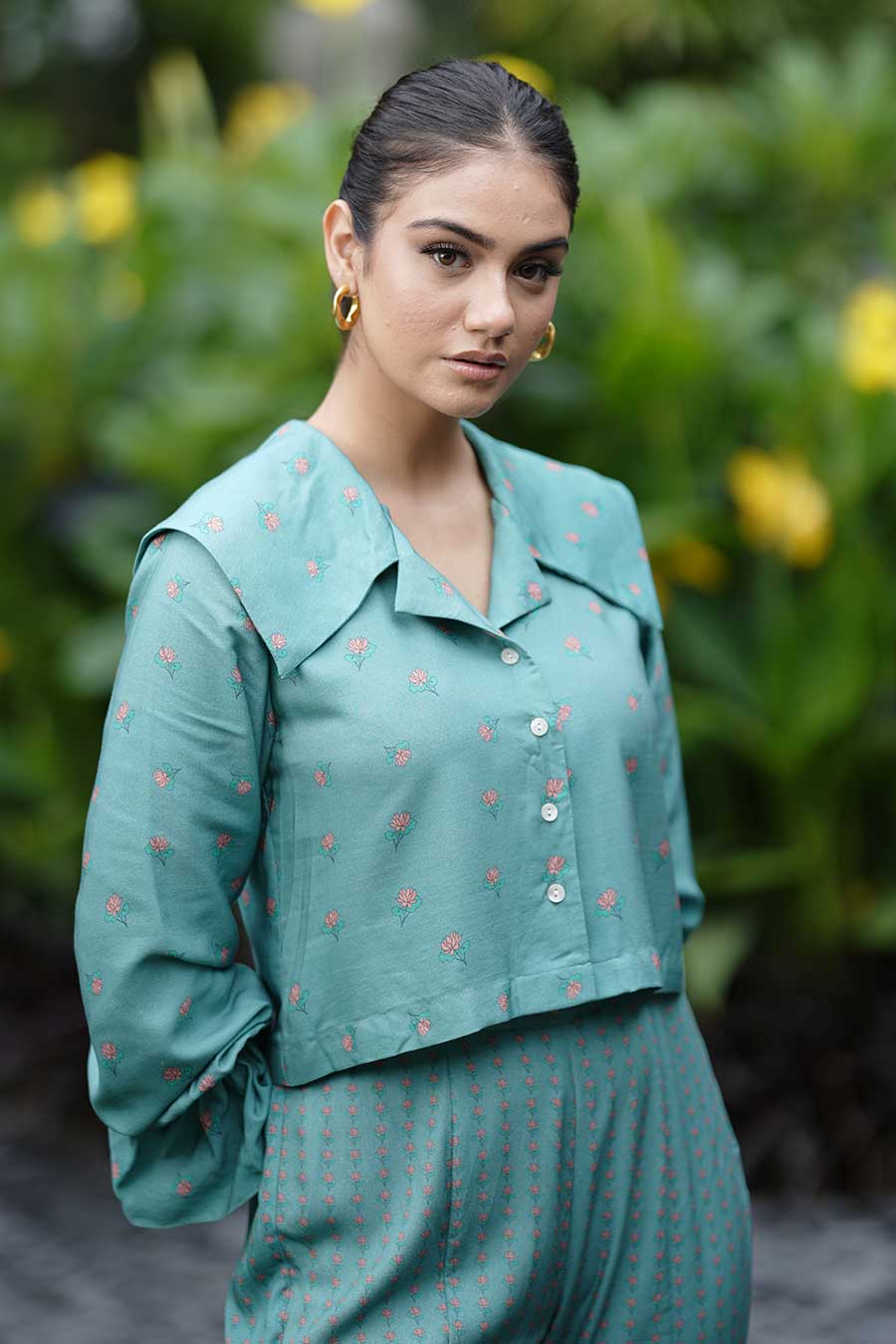 Green Angel Sleeves Shirt & Pant Co-Ord Set