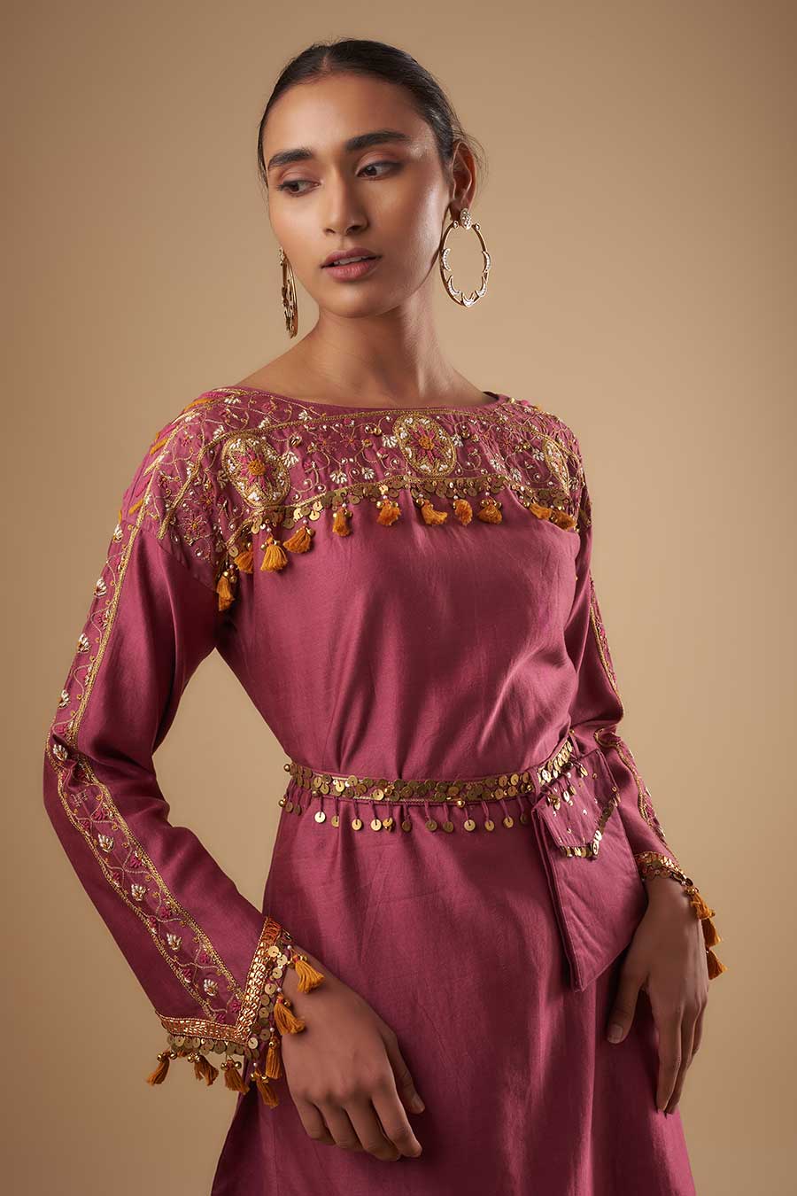 Plum Embroidered Kurta & Palazzo Set