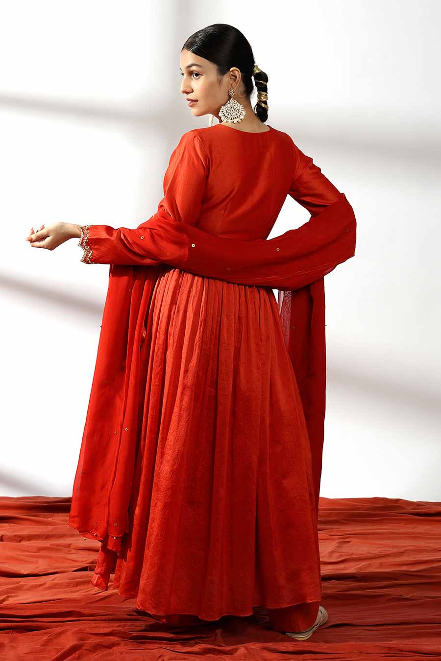 Brick Red Embroidered Angrakha Set