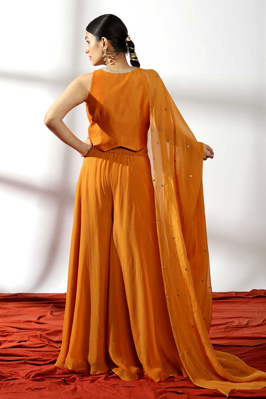 Mustard Embroidered Co-Ord Set With Dupatta