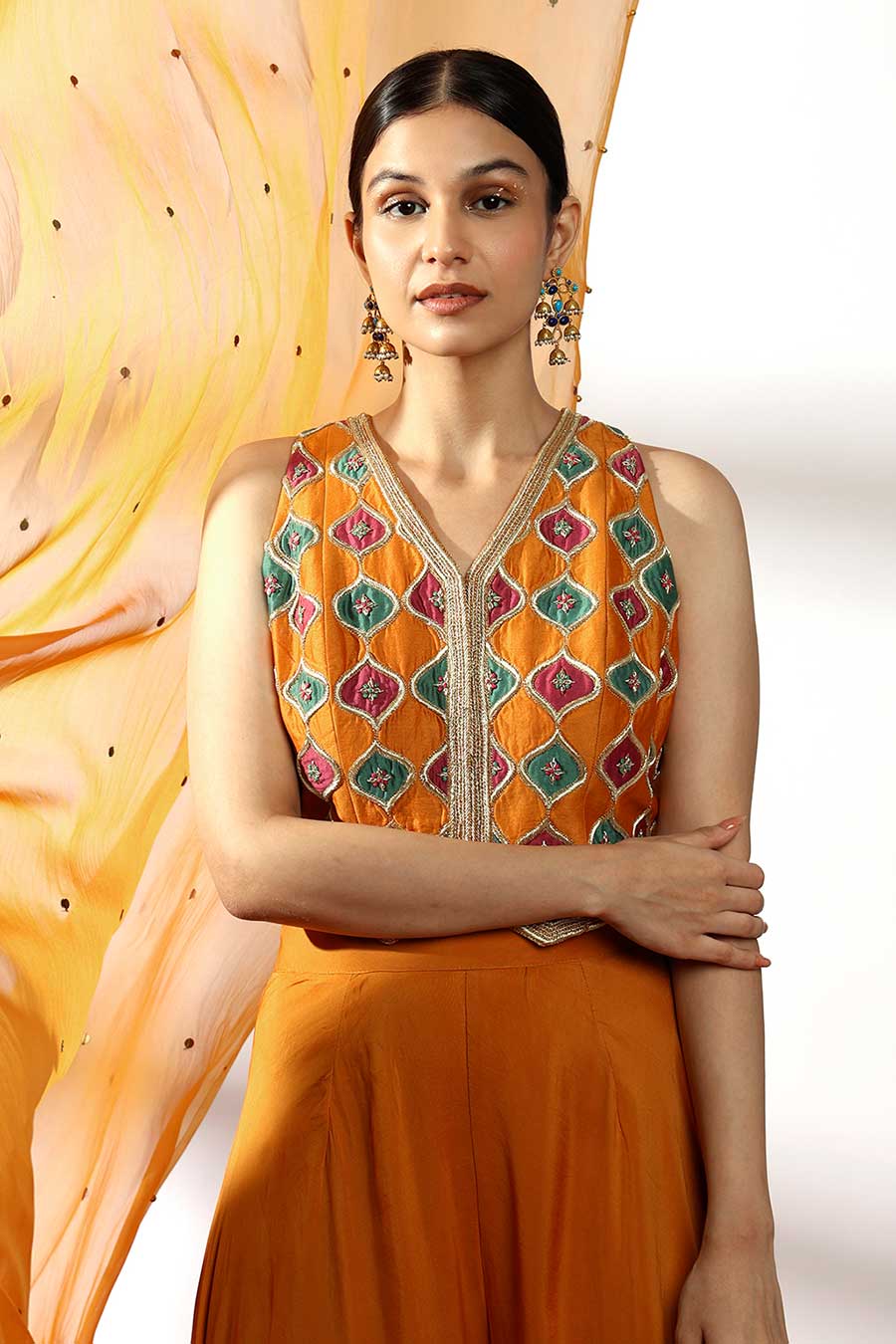 Mustard Embroidered Co-Ord Set With Dupatta