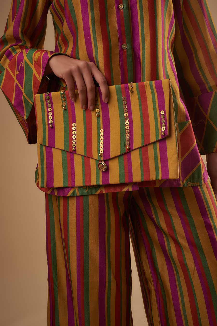 Multicolour Striped Co-Ord Set with Clutch