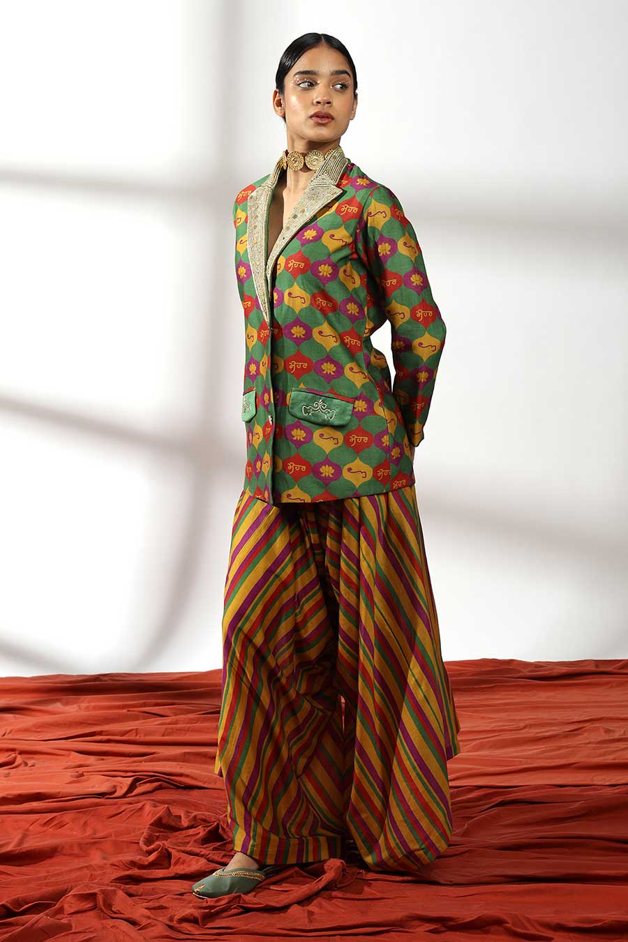 Multicolour Printed Blazer & Palazzo Co-Ord Set