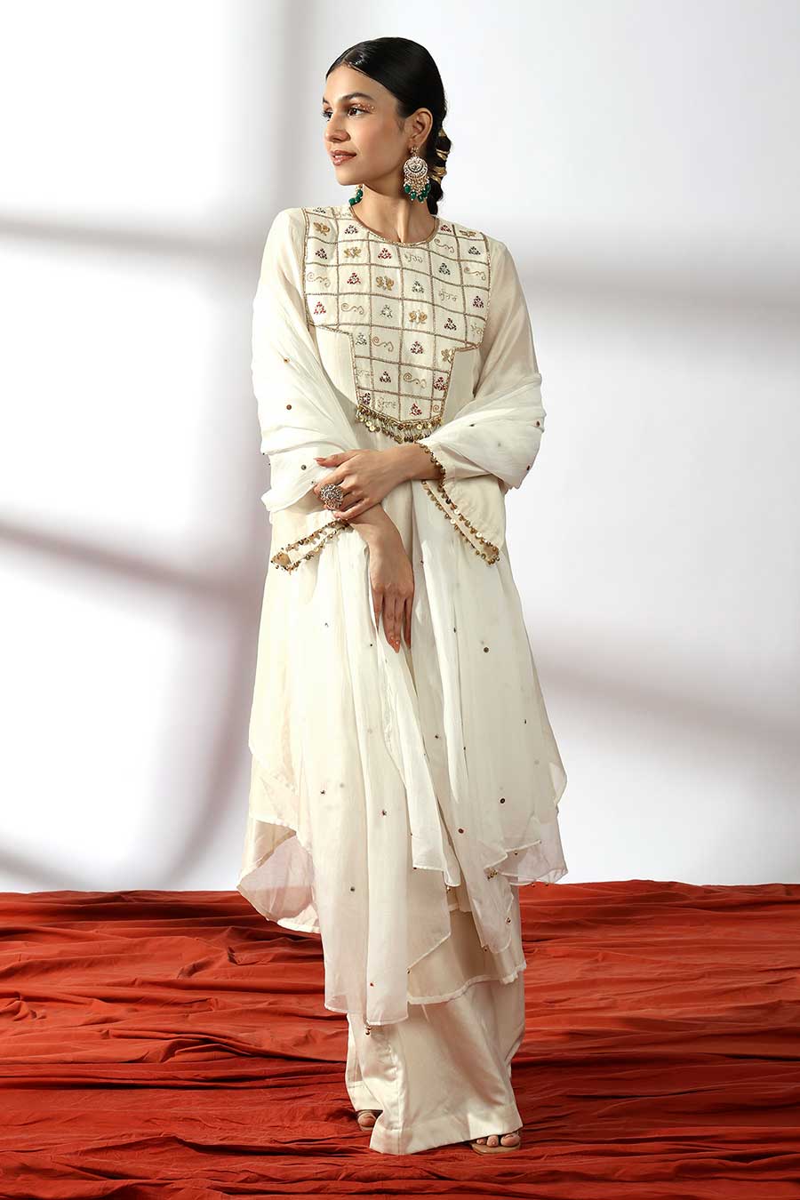 Ivory Embroidered Anarkali Set