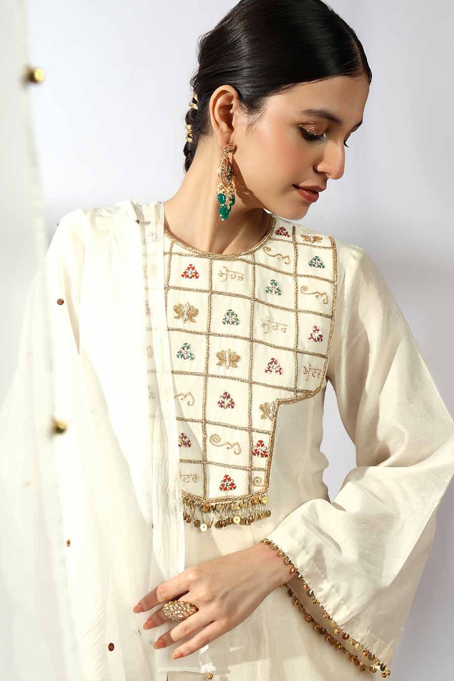 Ivory Embroidered Anarkali Set