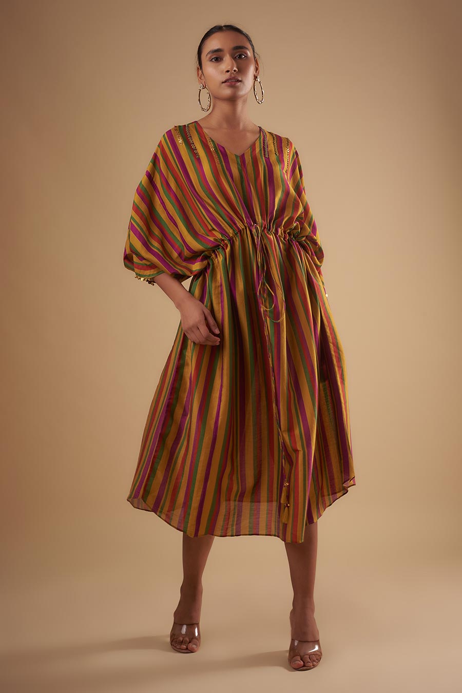 Striped Printed Kaftan Dress