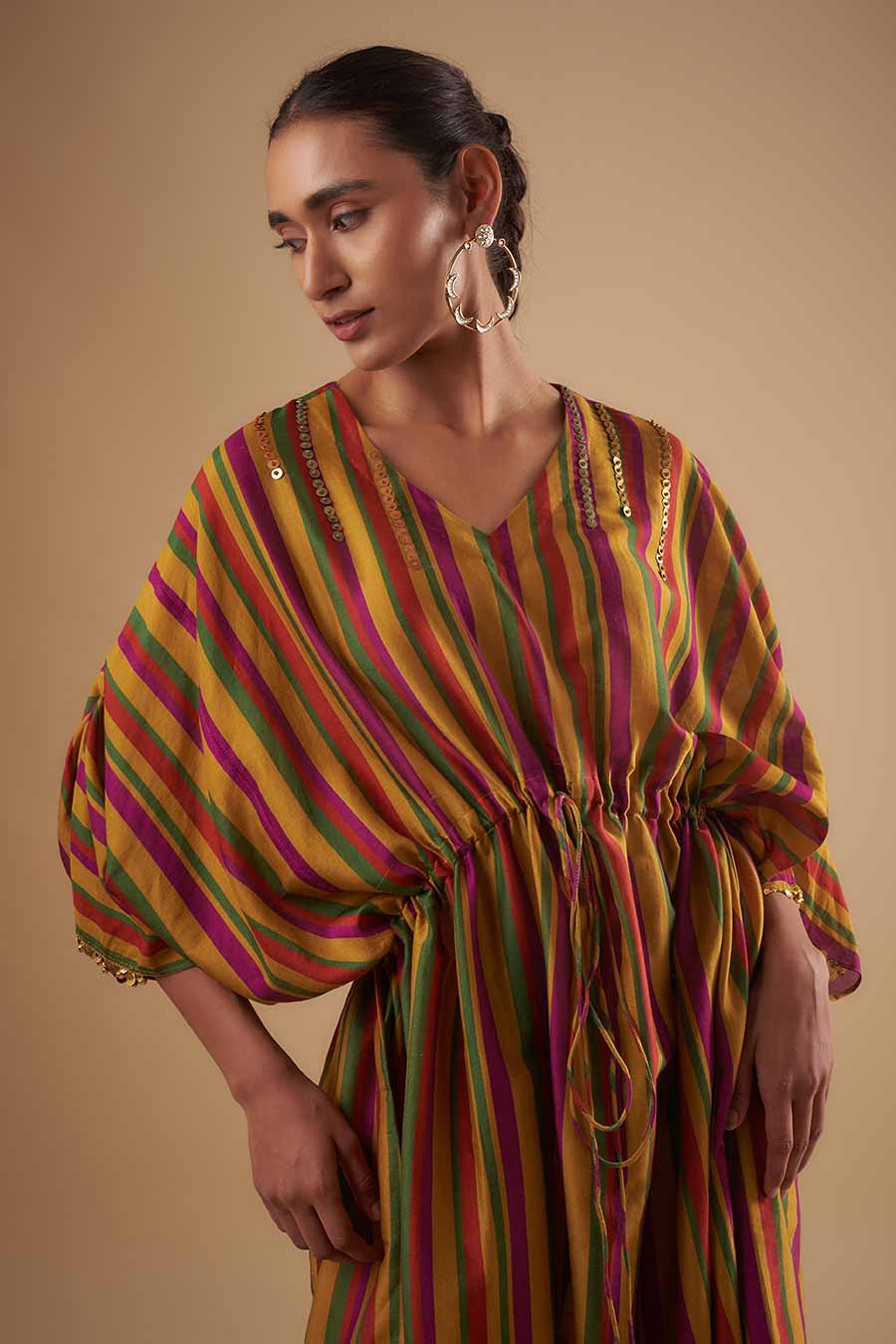 Striped Printed Kaftan Dress