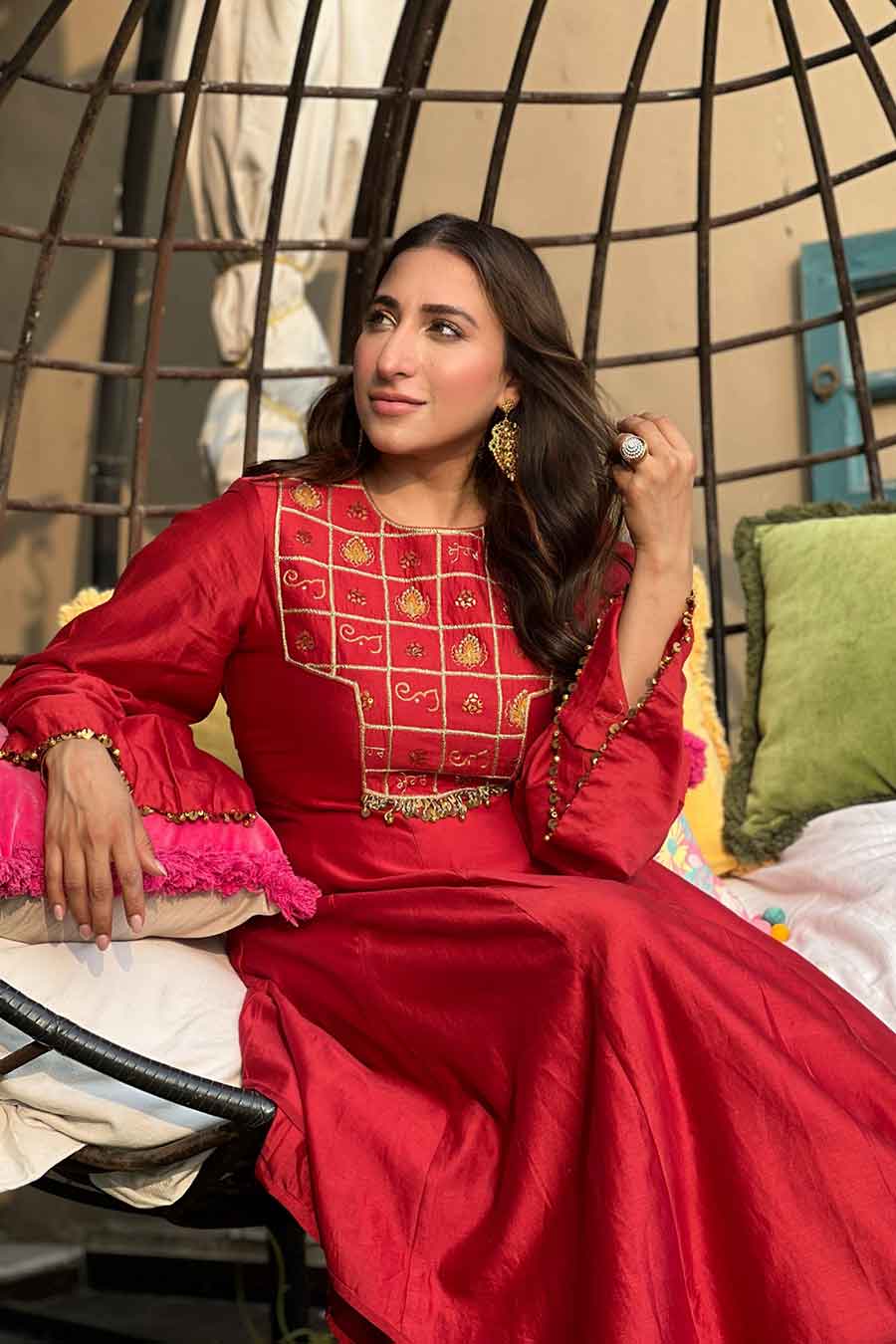 Crimson Embroidered Anarkali & Pant Set