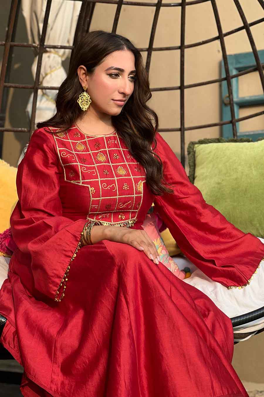 Crimson Embroidered Anarkali & Pant Set