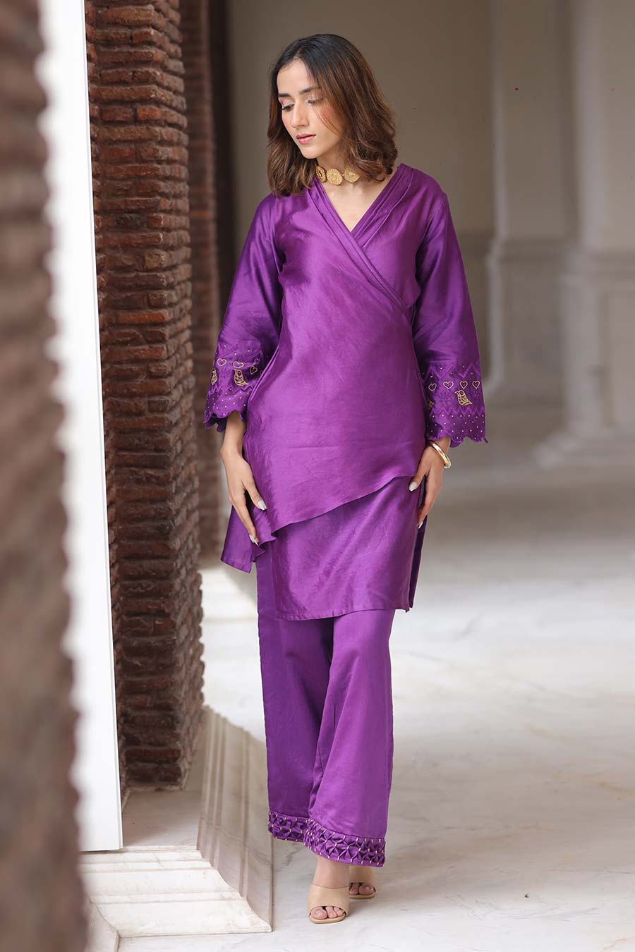 Purple Panelled Kurta & Pant Set