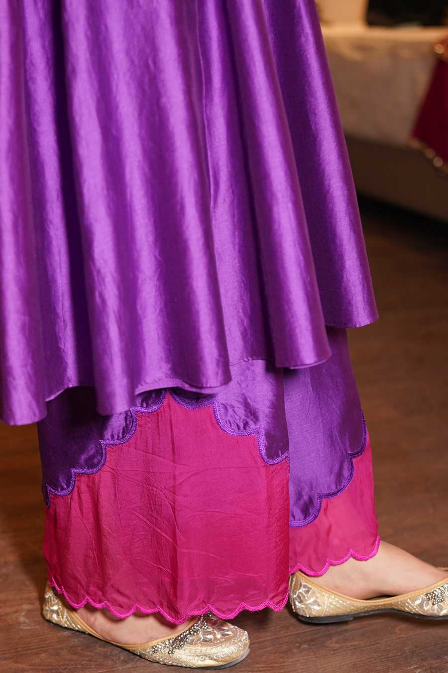 Purple Embroidered Anarkali & Pant Set With Odhni