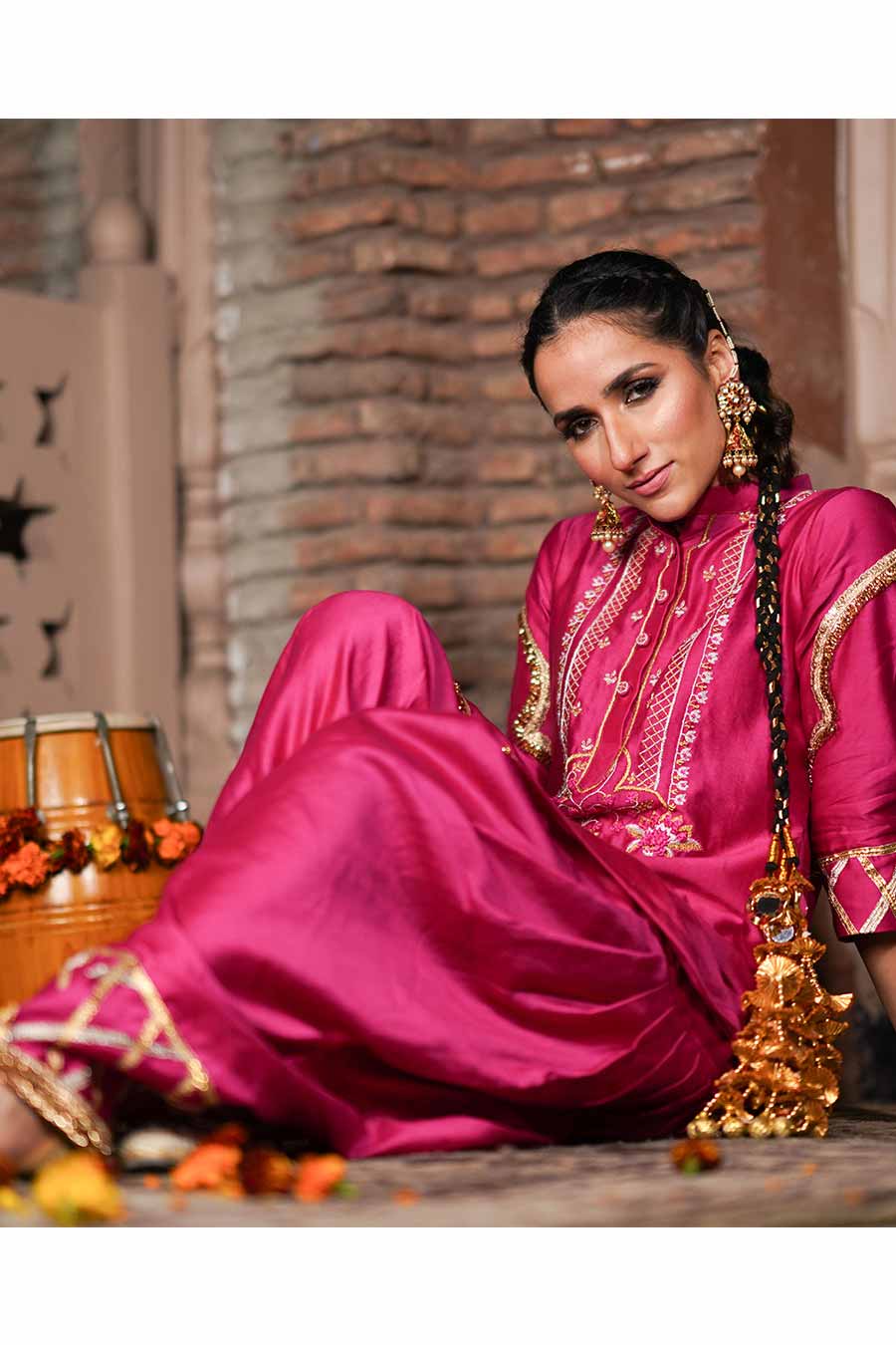 Hot Pink Embroidered Kurta & Salwar Set