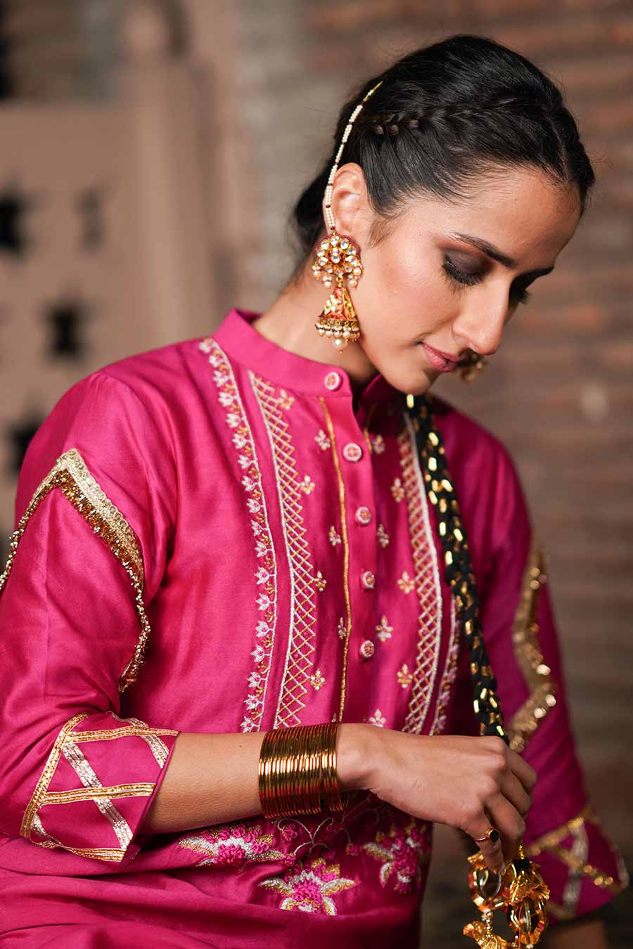 Hot Pink Embroidered Kurta & Salwar Set