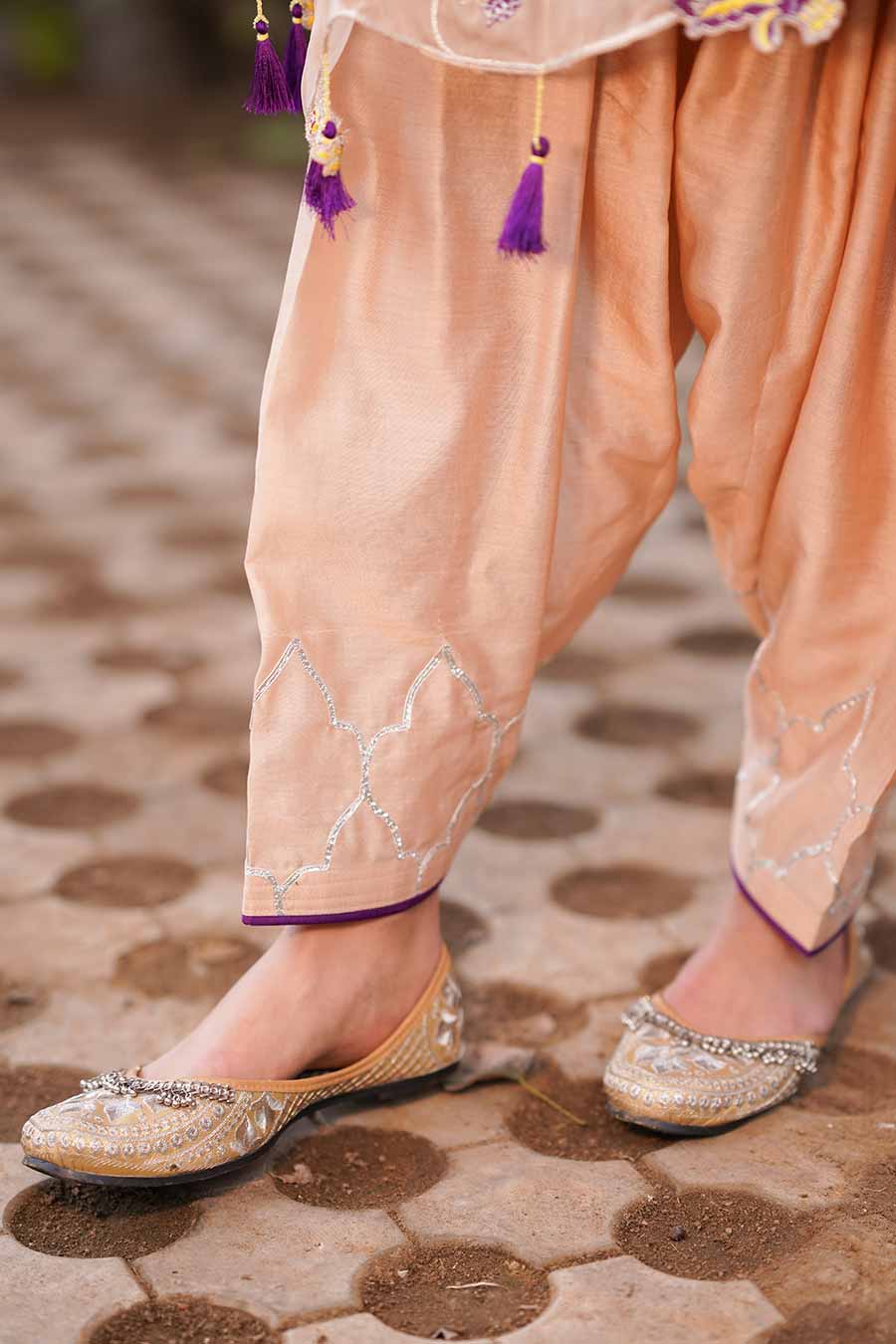 Beige Anarkali & Salwar Set With Odhni