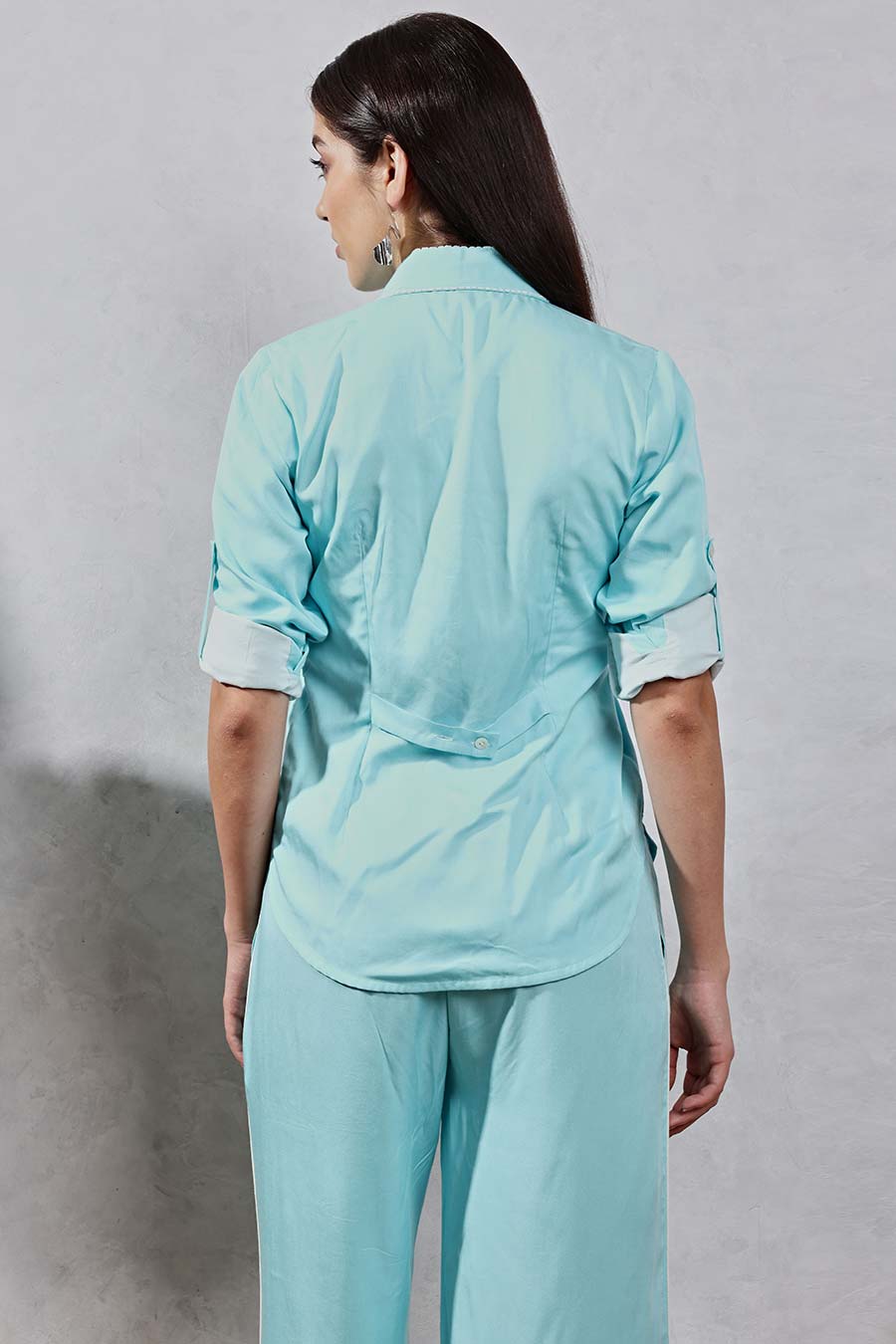 Blue Flower Applique Shirt & Pant Co-Ord Set