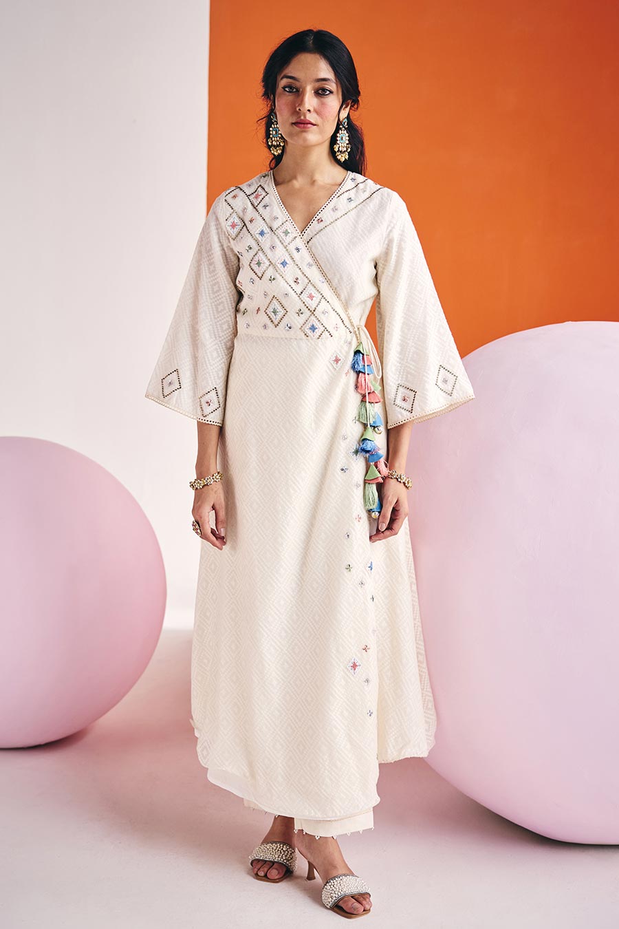 Ivory Jacquard Embroidered Angrakha Set
