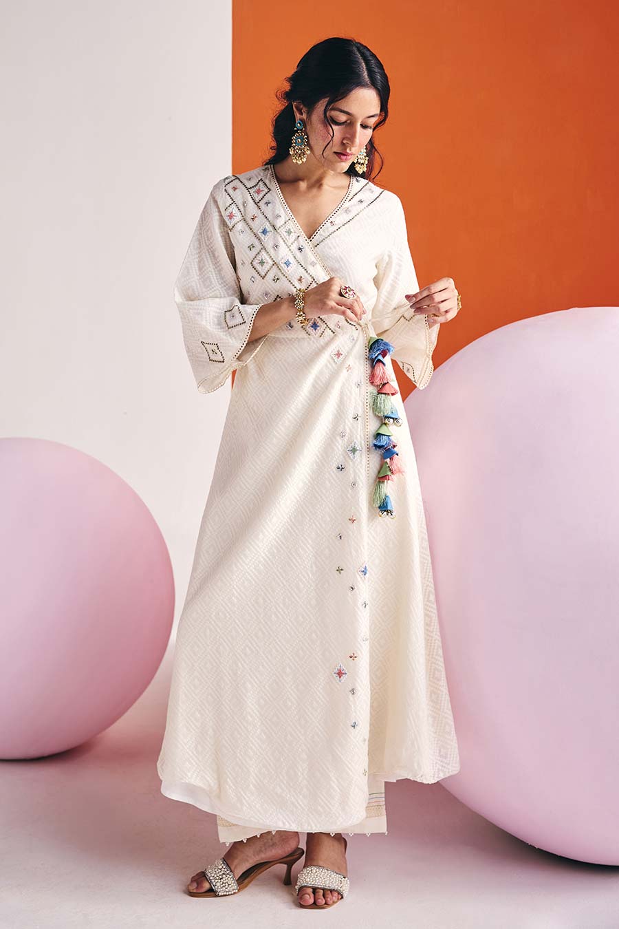 Ivory Jacquard Embroidered Angrakha Set