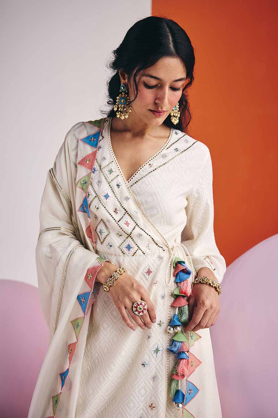 Ivory Jacquard Embroidered Angrakha Set