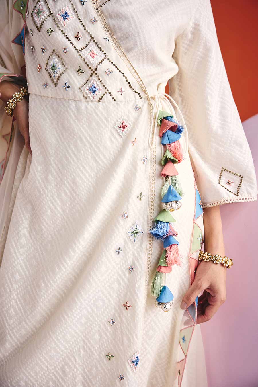 Ivory Jacquard Embroidered Angrakha Set