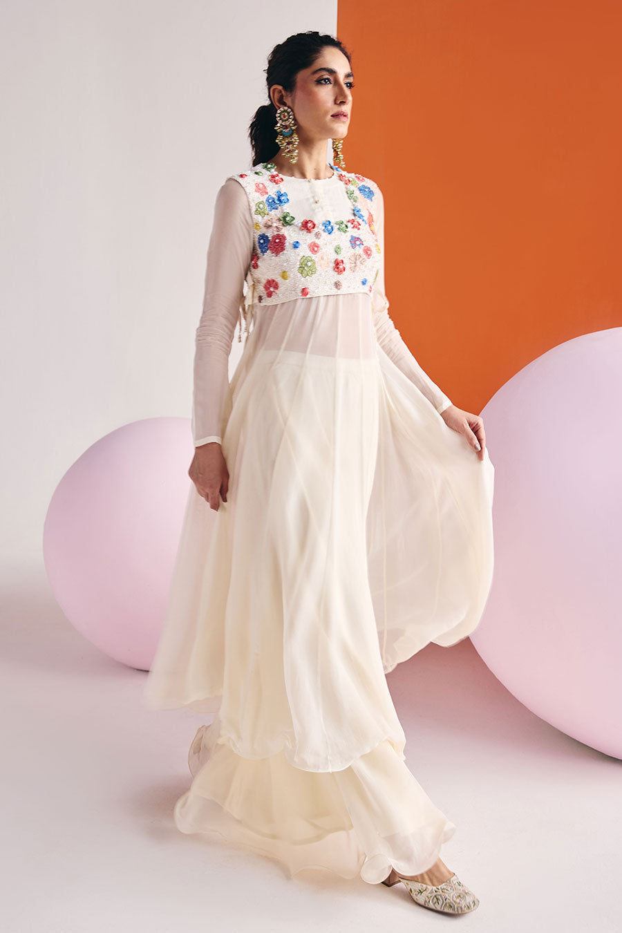 Ivory Anarkali & Pant With Embroidered Jacket Set
