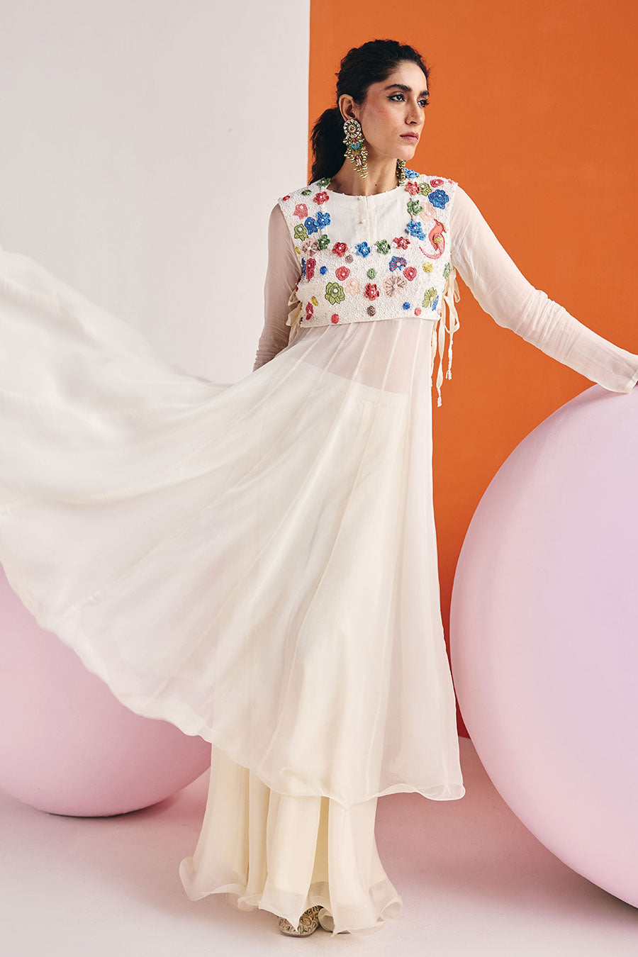 Ivory Anarkali & Pant With Embroidered Jacket Set