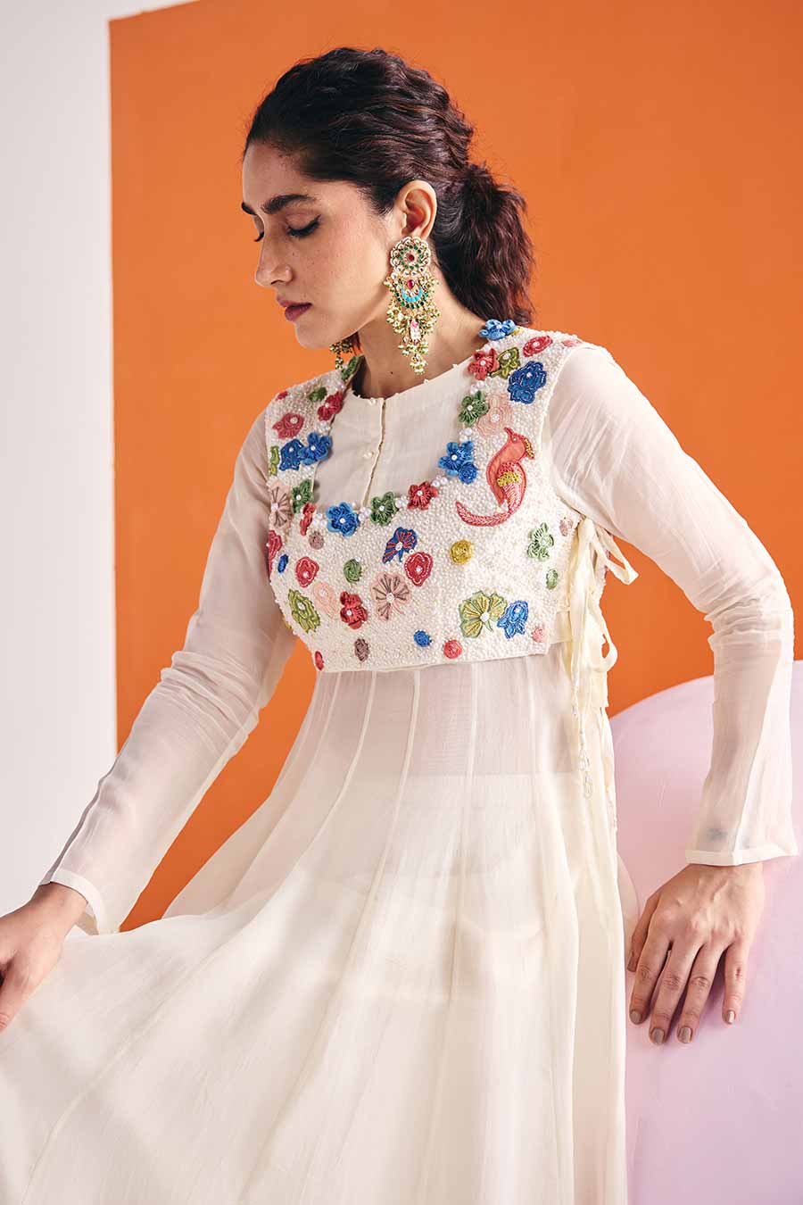 Ivory Anarkali & Pant With Embroidered Jacket Set