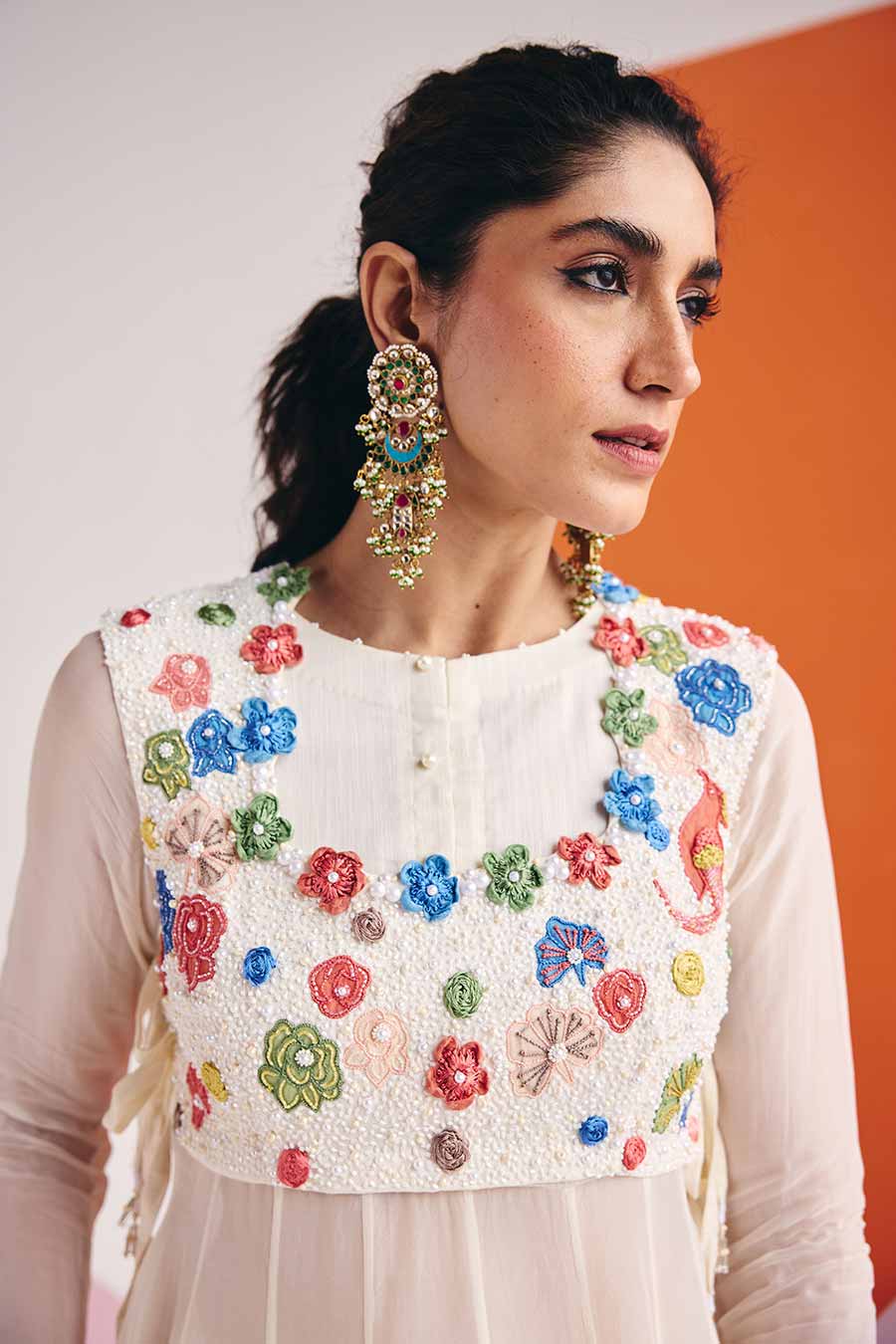 Ivory Anarkali & Pant With Embroidered Jacket Set