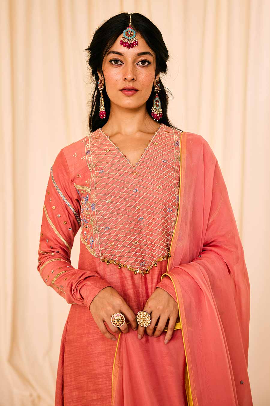 Pink Embroidered Anarkali Set
