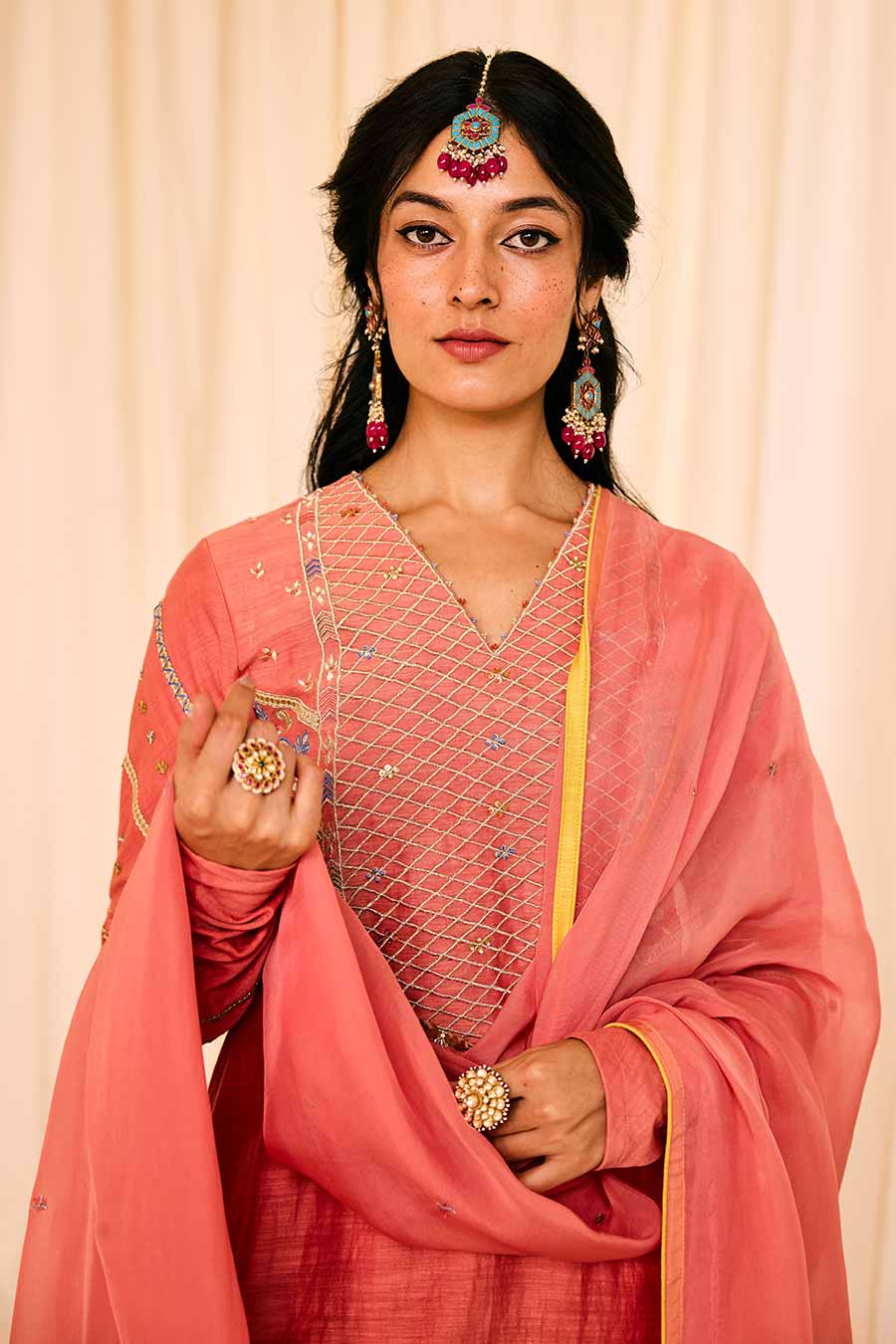 Pink Embroidered Anarkali Set