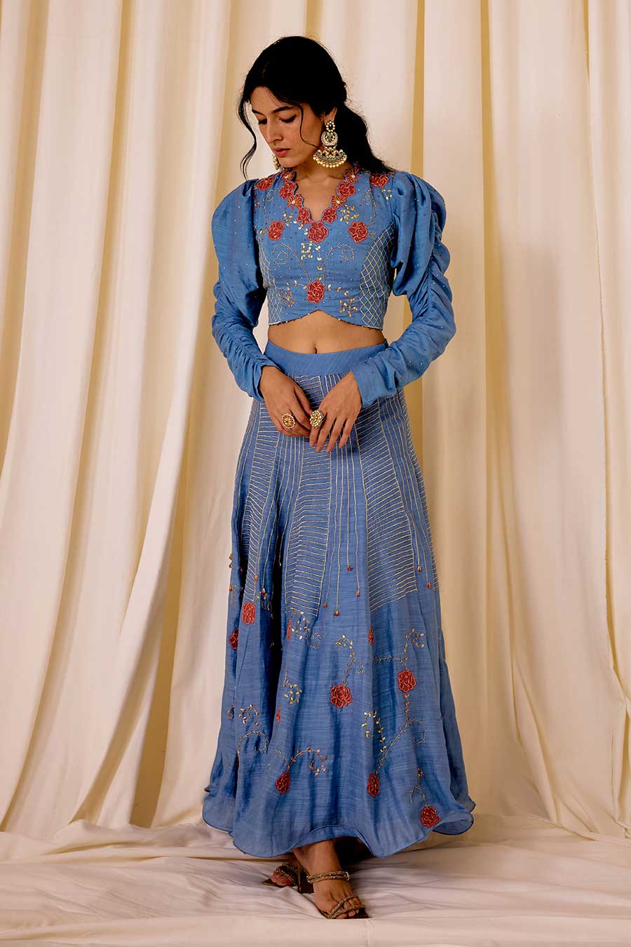 Blue Embroidered Lehenga Set