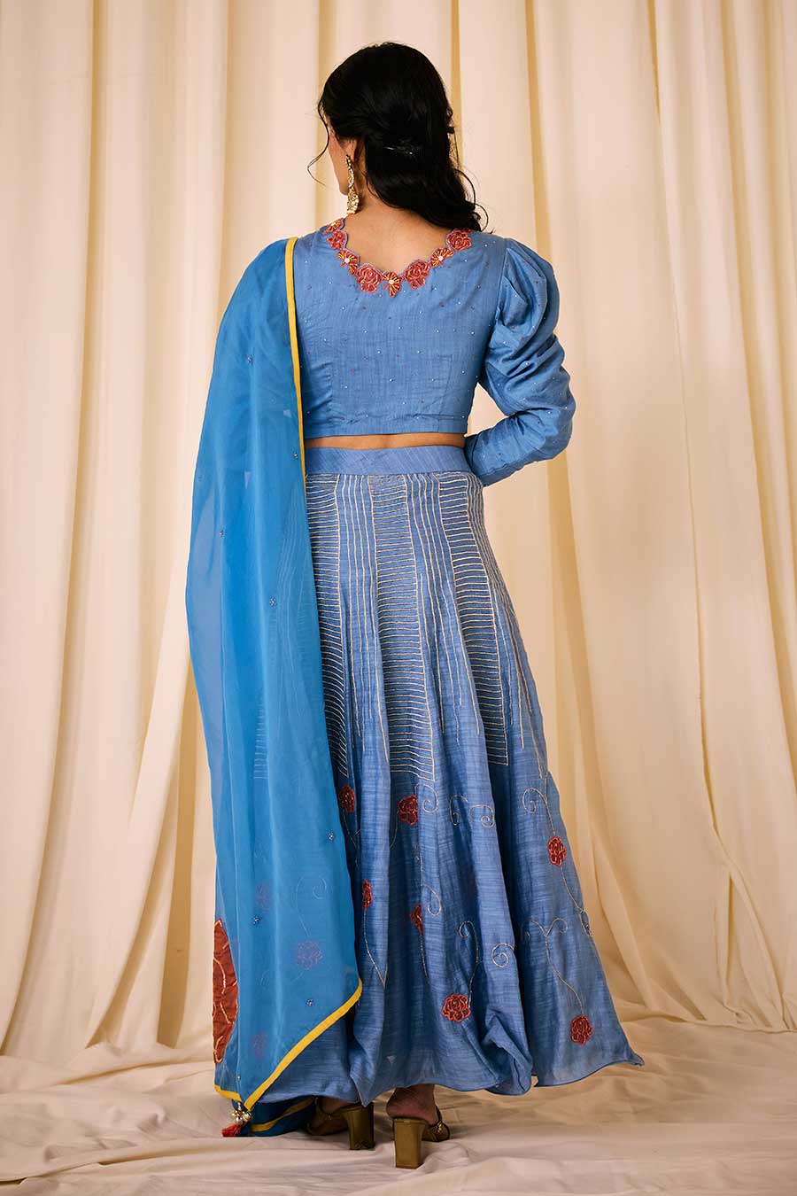 Blue Embroidered Lehenga Set
