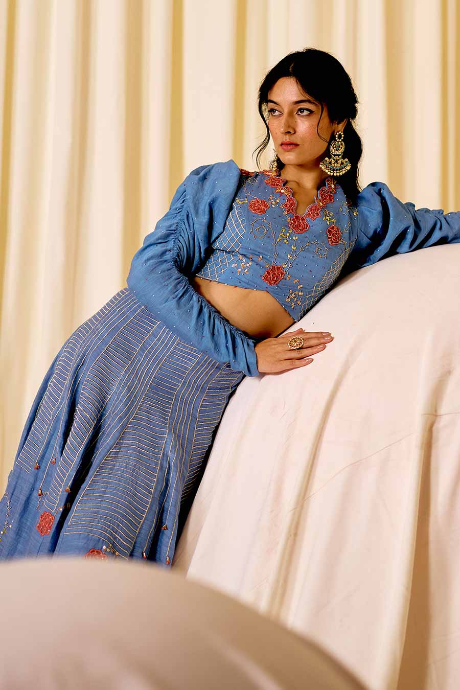 Blue Embroidered Lehenga Set