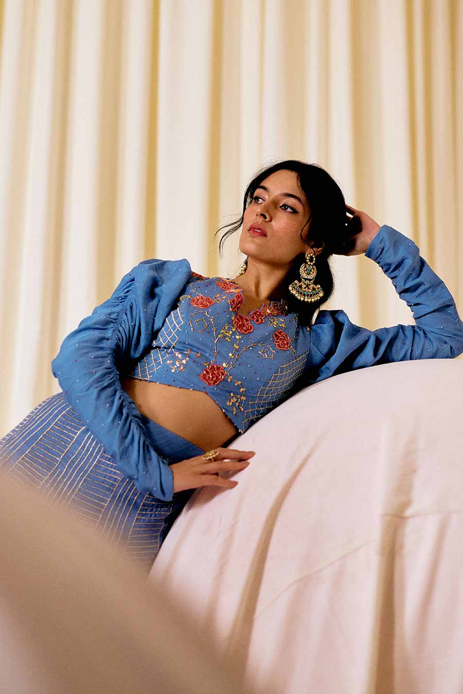 Blue Embroidered Lehenga Set