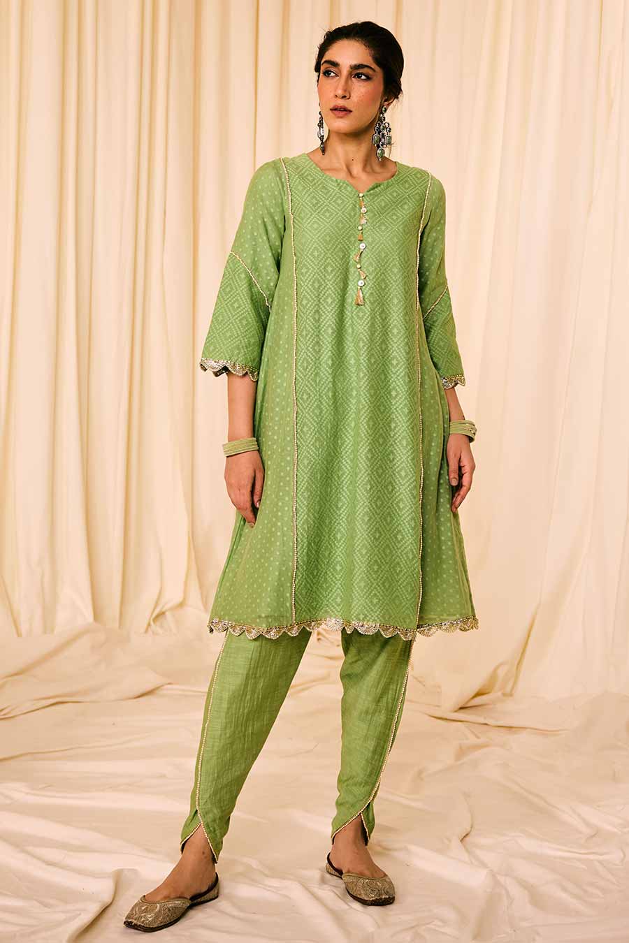 Green Jacquard Embroidered Kurta Set