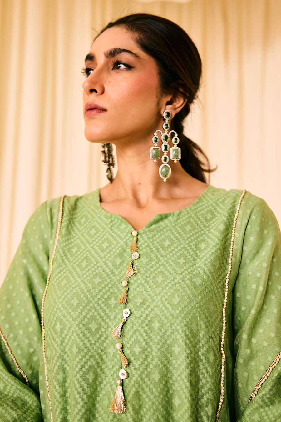 Green Jacquard Embroidered Kurta Set