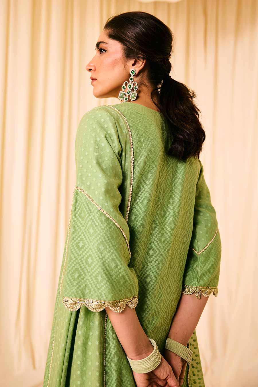 Green Jacquard Embroidered Kurta Set