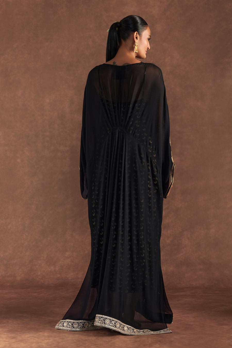 Black Gota Embroidered Kaftan With Slip Dress