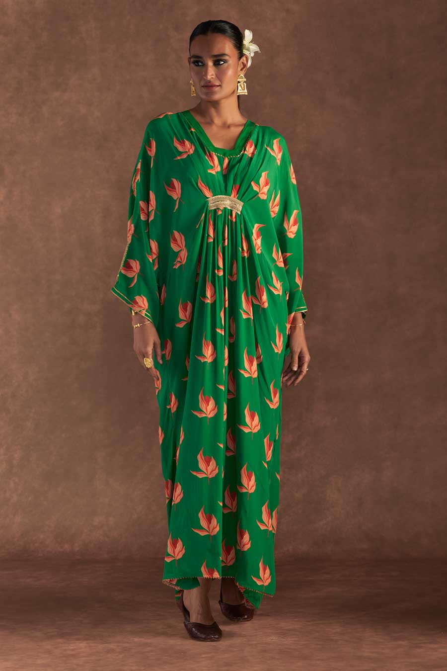 Green Nectar Cup Embroidered Kaftan