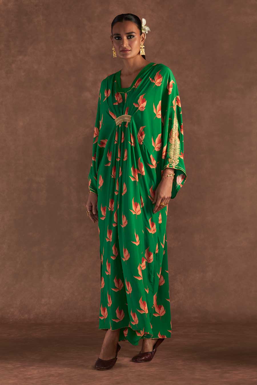 Green Nectar Cup Embroidered Kaftan