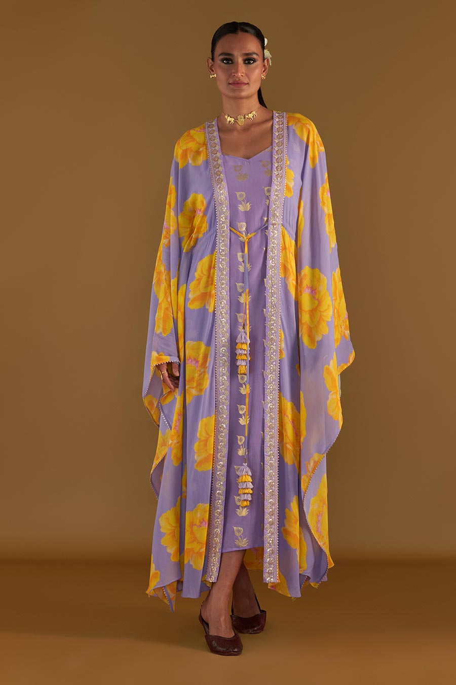 Lilac Sunshine Mimosa Overlay Kaftan With Slip Dress