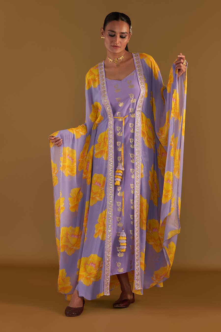 Lilac Sunshine Mimosa Overlay Kaftan With Slip Dress