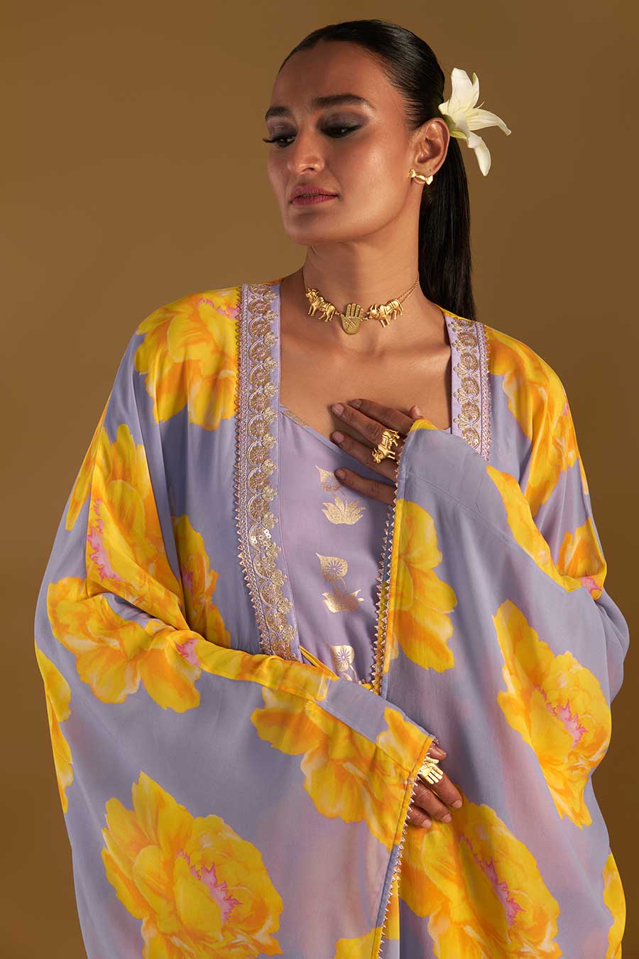 Lilac Sunshine Mimosa Overlay Kaftan With Slip Dress