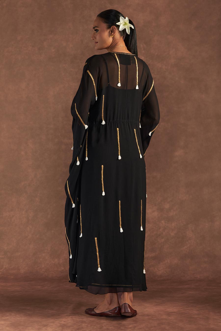 Black 'Paan-Patti' Overlay Kaftan With Slip Dress