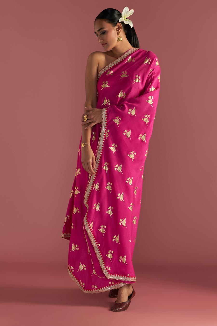 Magenta Irisbud One-Shoulder Embroidered Kaftan