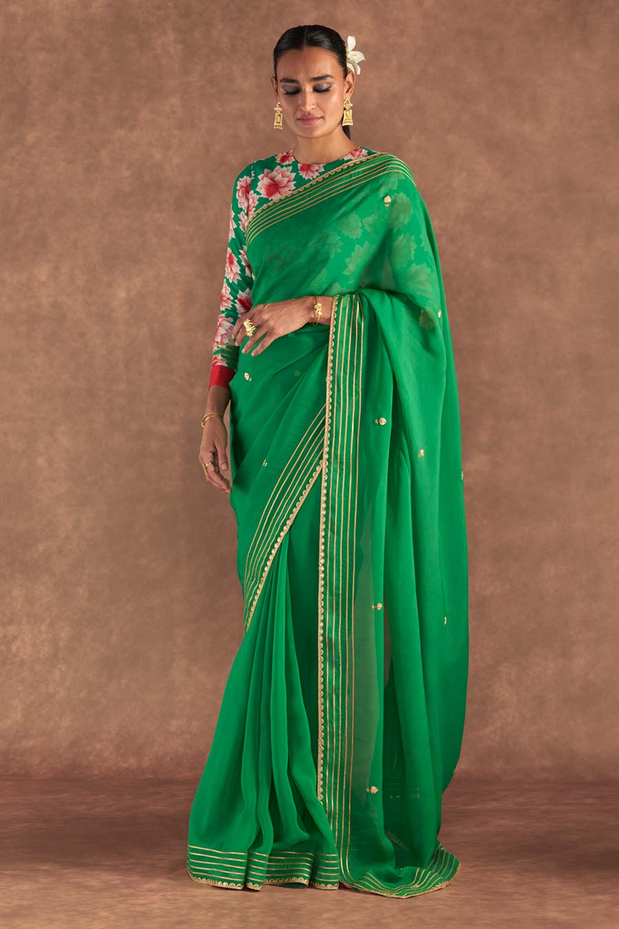 Green Berrybloom Embellished Saree & Blouse Piece