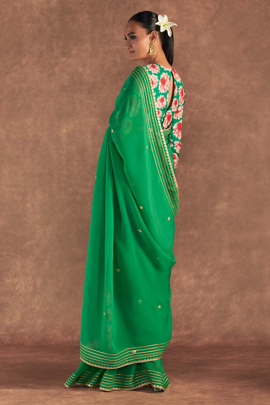 Green Berrybloom Embellished Saree & Blouse Piece