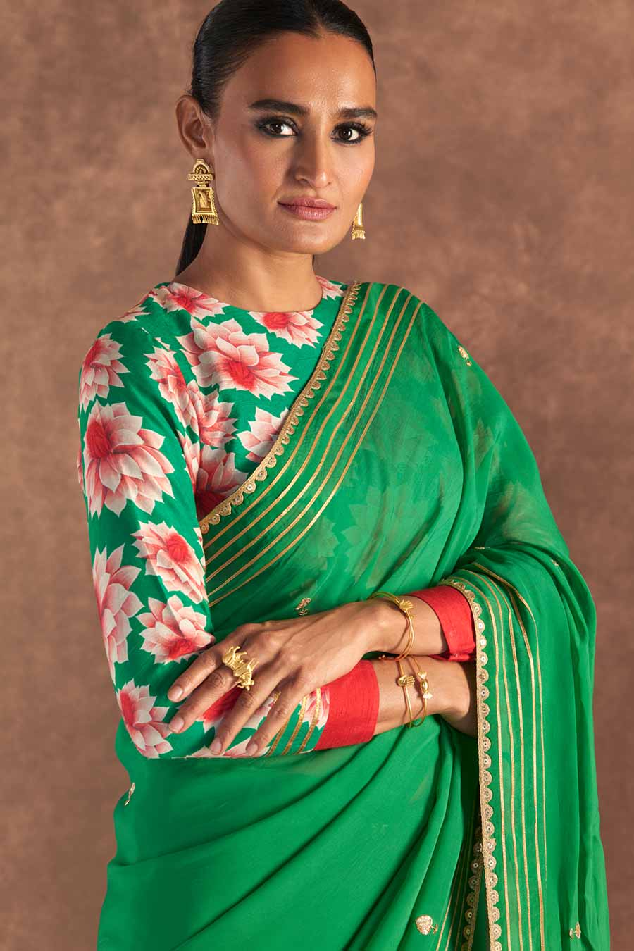 Green Berrybloom Embellished Saree & Blouse Piece